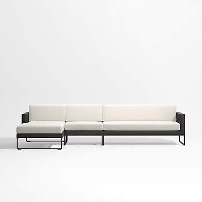 Dune 3-Piece Black and White Outdoor Sectional Sofa with Left-Arm Chaise