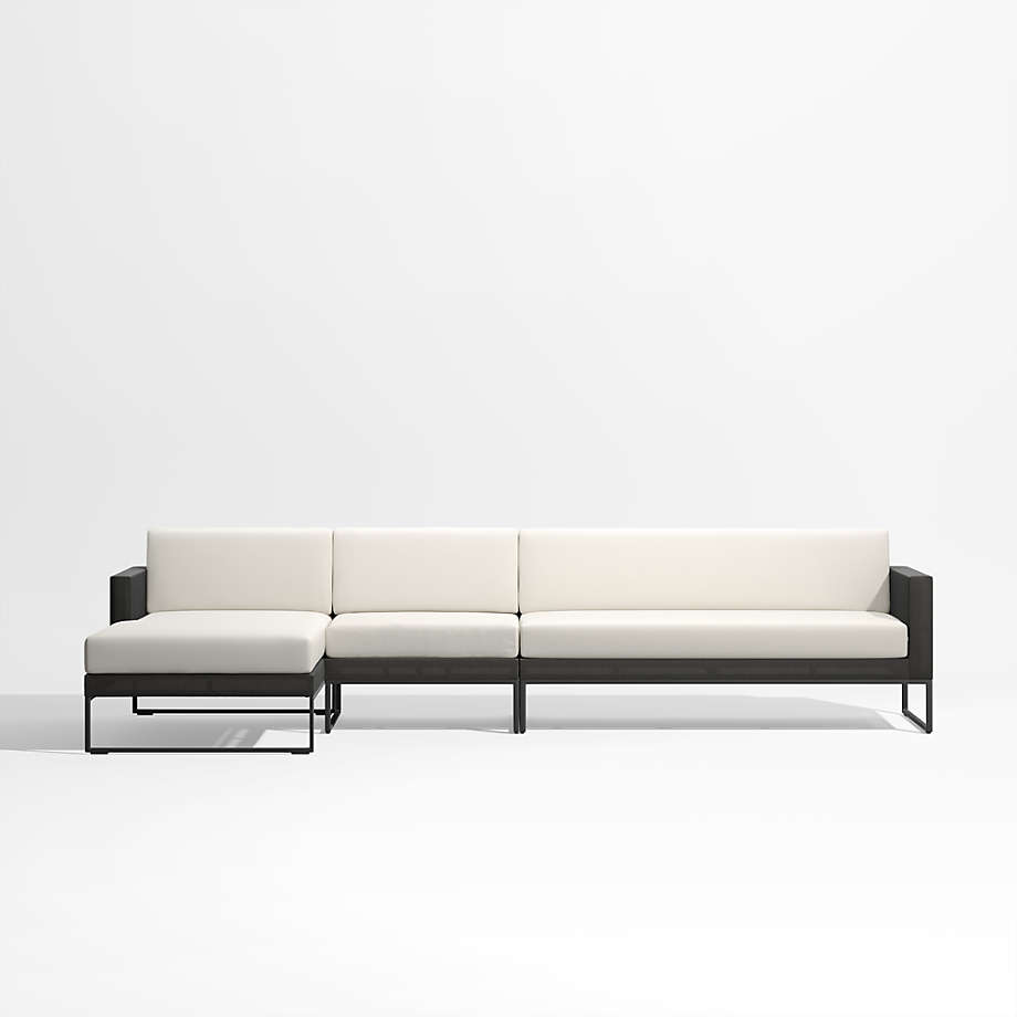 Dune 3Piece Black and White Outdoor Patio Sectional Sofa with LeftArm Chaise + Reviews Crate