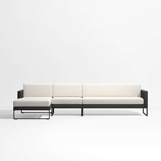 Dune 3-Piece Black and White Outdoor Sectional Sofa with Left-Arm Chaise