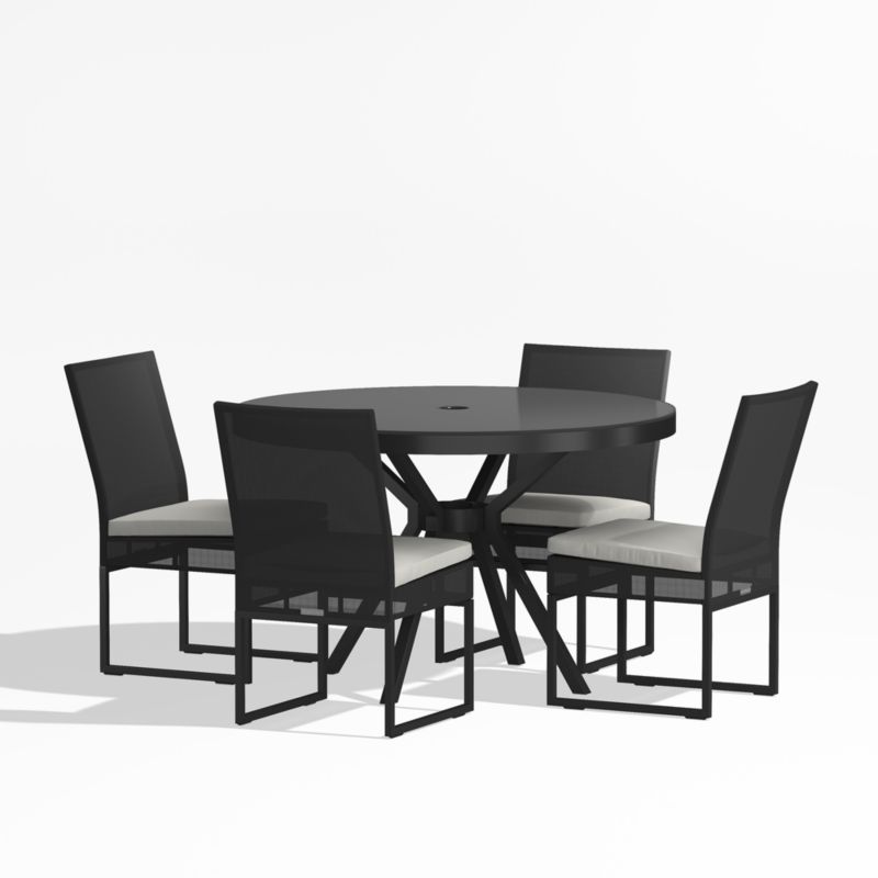 Dune 48" Black Glass Outdoor Dining Table Set with White Cushions - image 0 of 5