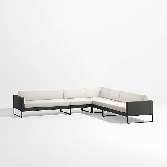 Dune 5-Piece Black and White L-Shaped Outdoor Sectional Sofa