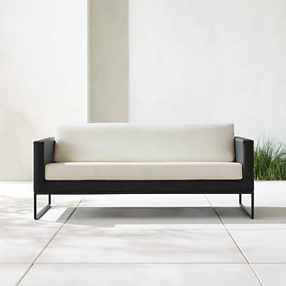Dune 68" Black Outdoor Sofa with White Cushions