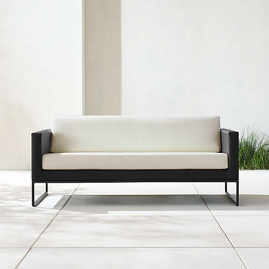 Dune 68" Black Outdoor Sofa with White Cushions