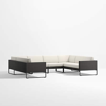 Dune 6-Piece Black and White U-Shaped Outdoor Sectional Sofa