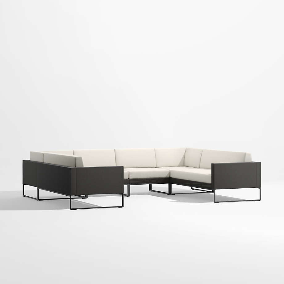 Dune 6Piece Black and White UShaped Outdoor Patio Sectional Sofa