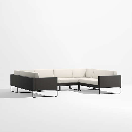 Dune 6-Piece Black and White U-Shaped Outdoor Sectional Sofa