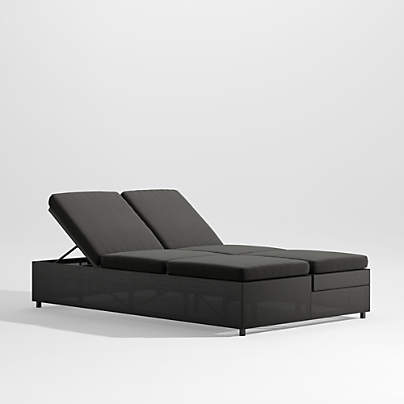 Dune Black Outdoor Double Chaise Sofa Lounge with Black Cushions