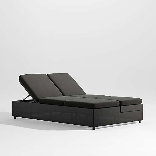 Dune Black Outdoor Double Chaise Sofa Lounge with Black Cushions