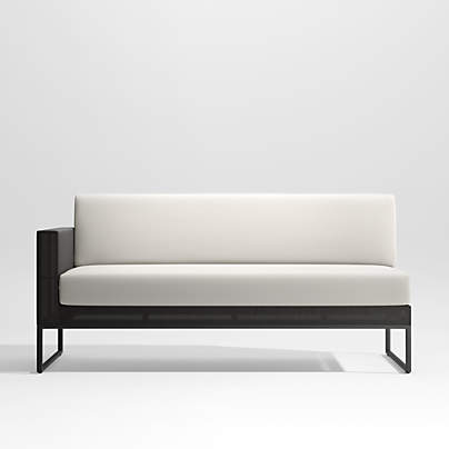 Dune Black Left Arm Outdoor Loveseat with White Cushions