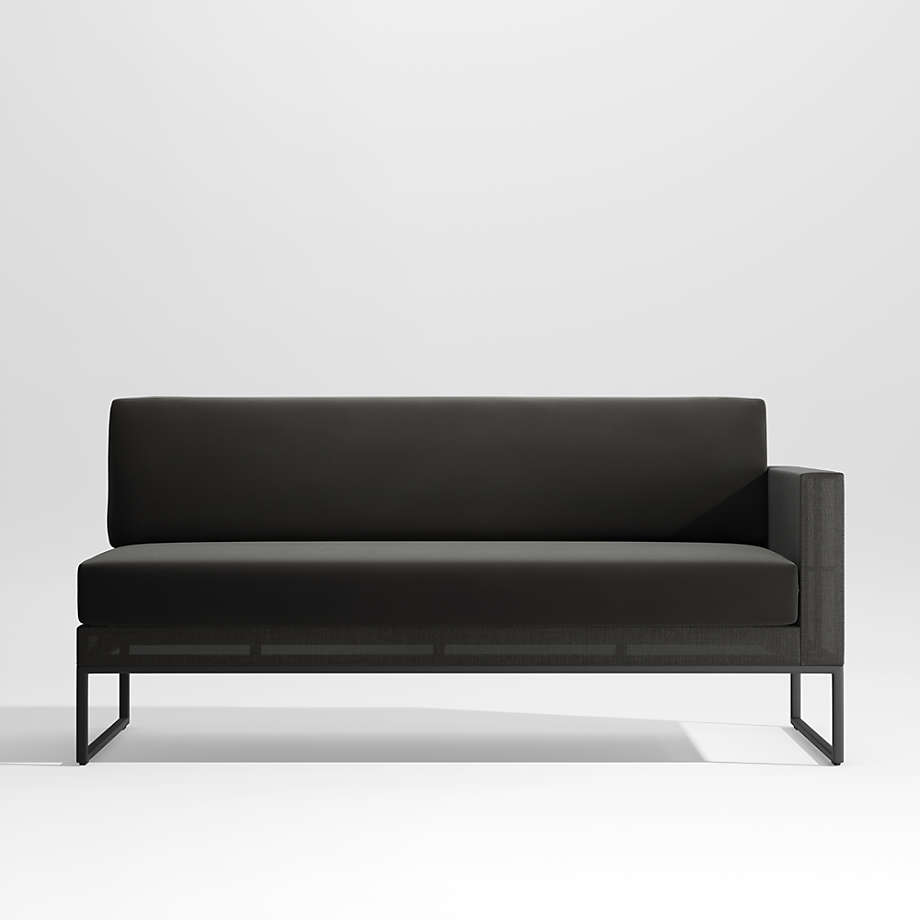 Dune Black Right Arm Outdoor Loveseat with Black Cushions