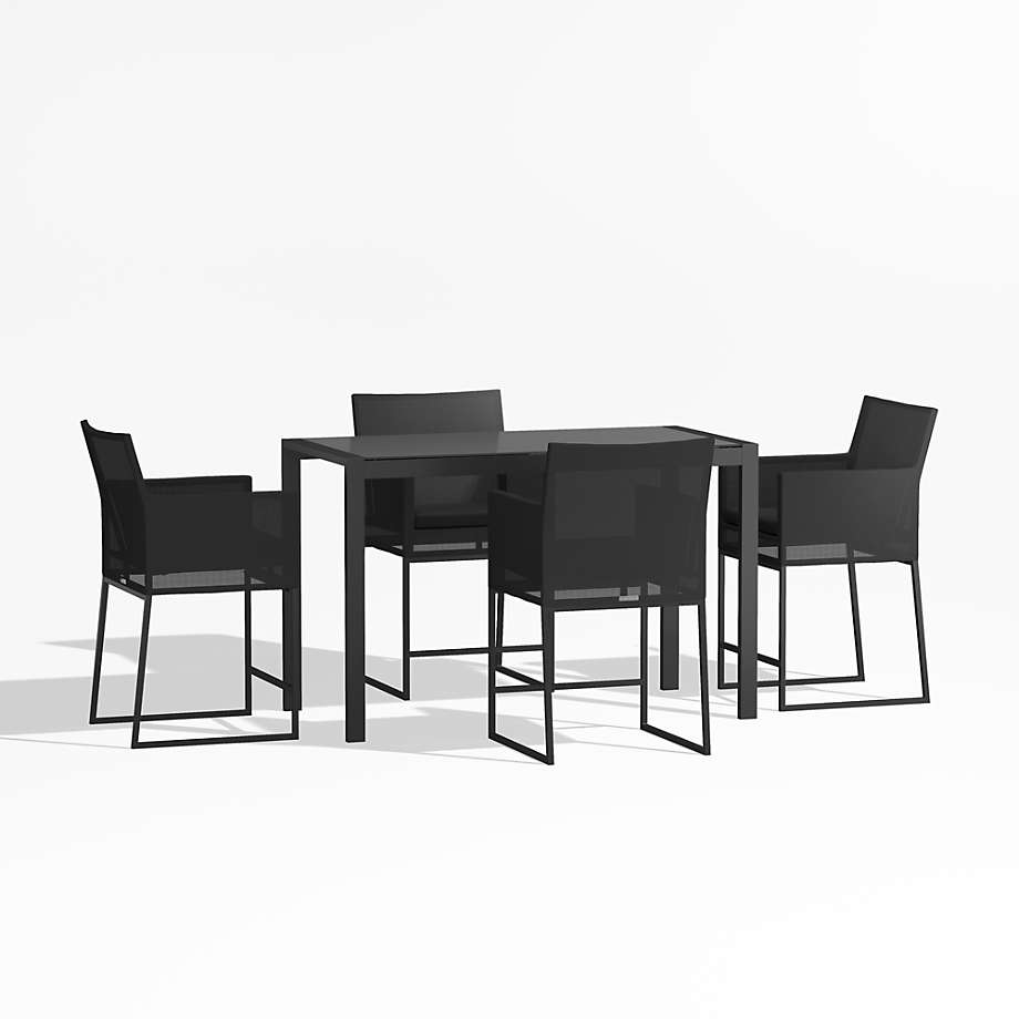 Dune Black Glass High Outdoor Dining Table Set Crate & Barrel