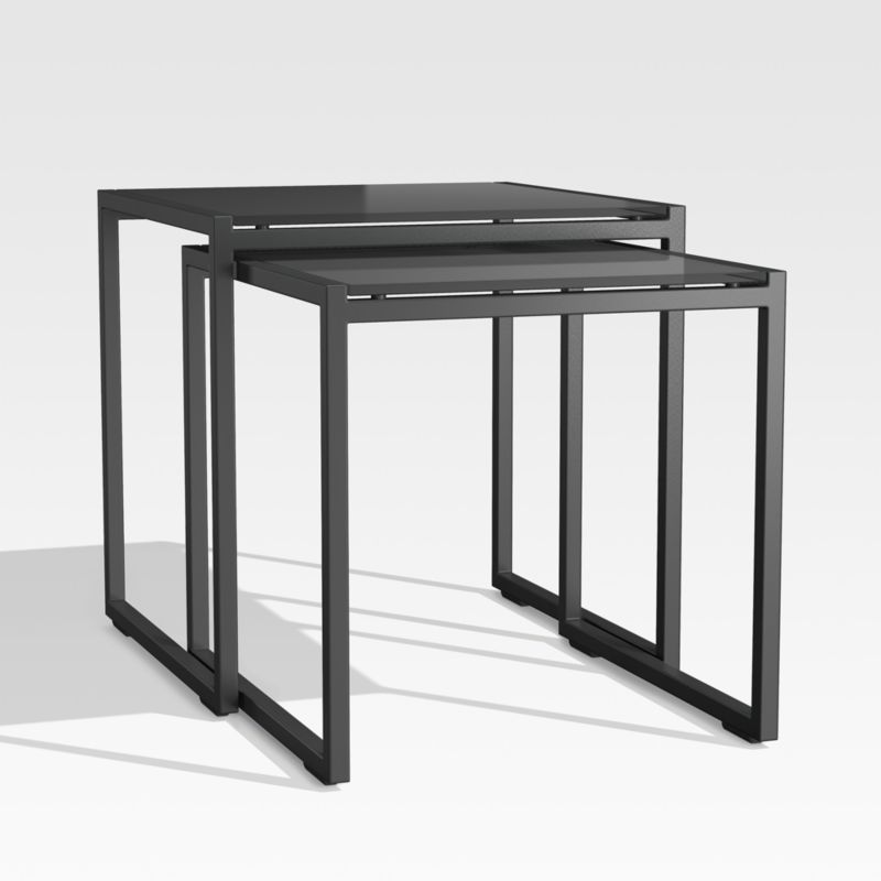 Dune Black Outdoor Nesting Tables with Black Painted Glass, Set of Two