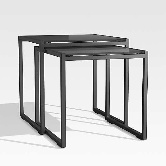 Dune Black Outdoor Nesting Tables with Black Painted Glass, Set of Two
