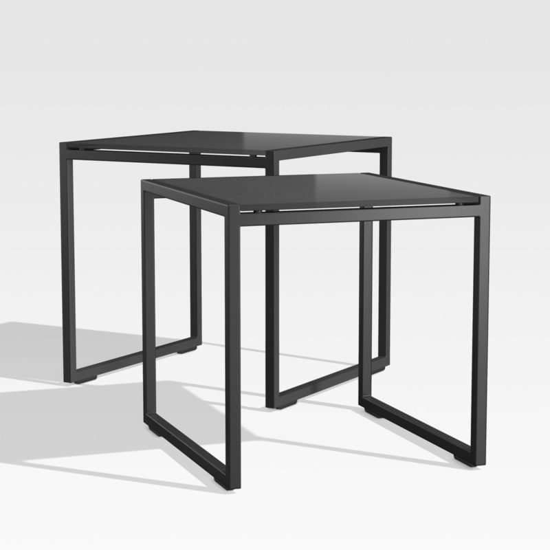 Dune Black Outdoor Nesting Tables with Black Painted Glass, Set of Two - image 3 of 4