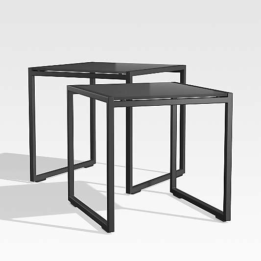 Dune Black Outdoor Nesting Tables with Black Painted Glass, Set of Two