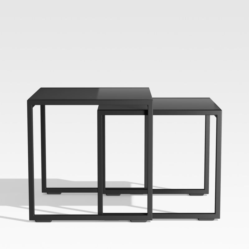 Dune Black Outdoor Nesting Tables with Black Painted Glass, Set of Two - image 2 of 4