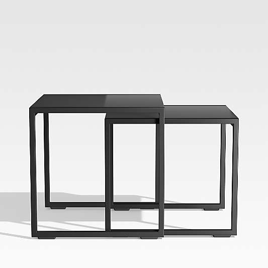 Dune Black Outdoor Nesting Tables with Black Painted Glass, Set of Two