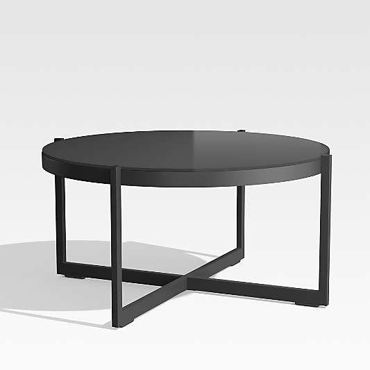 Dune Black Round Outdoor Coffee Table with Black Painted Glass