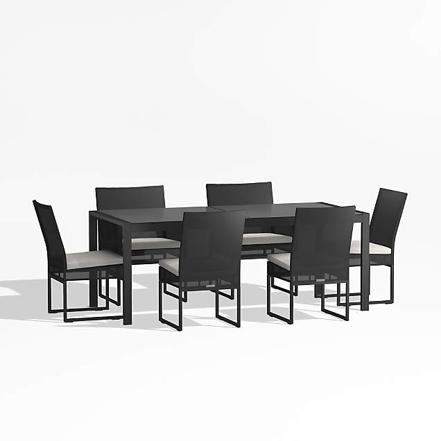 Dune 48" Black Outdoor Round Glass Dining Table Crate & Barrel