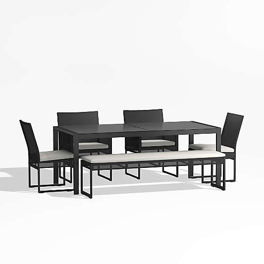 Dune 76" Black and White Glass Outdoor Dining Table Set with Bench