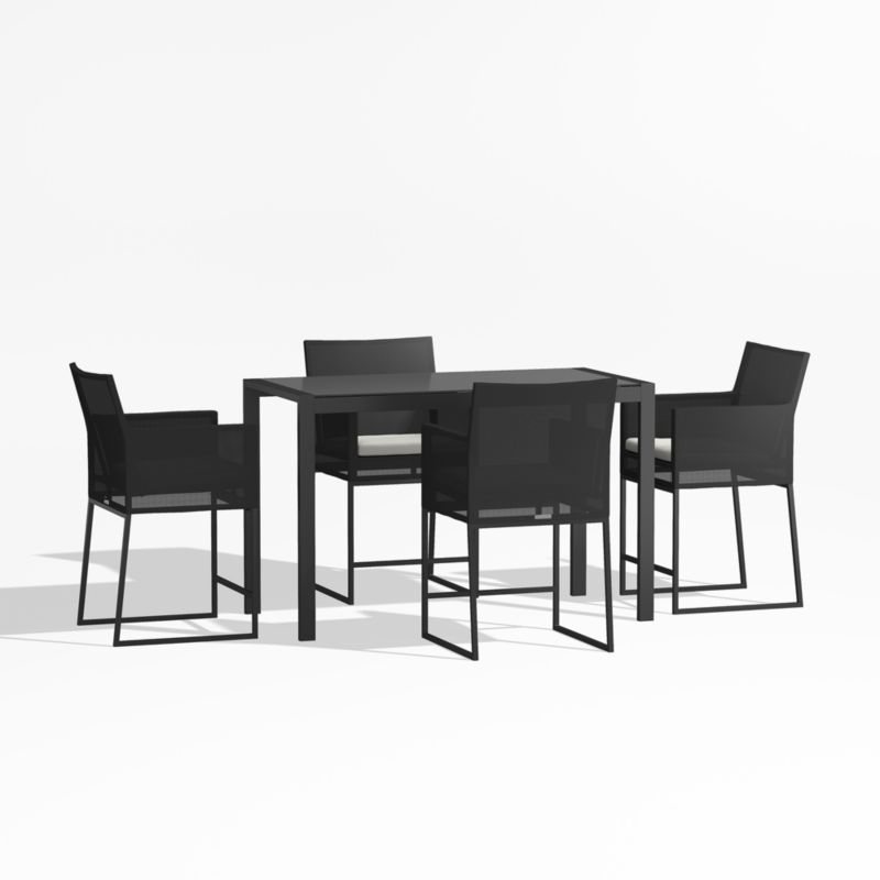 Dune 56" Black Glass High Outdoor Dining Table Set with White Cushions - image 0 of 5