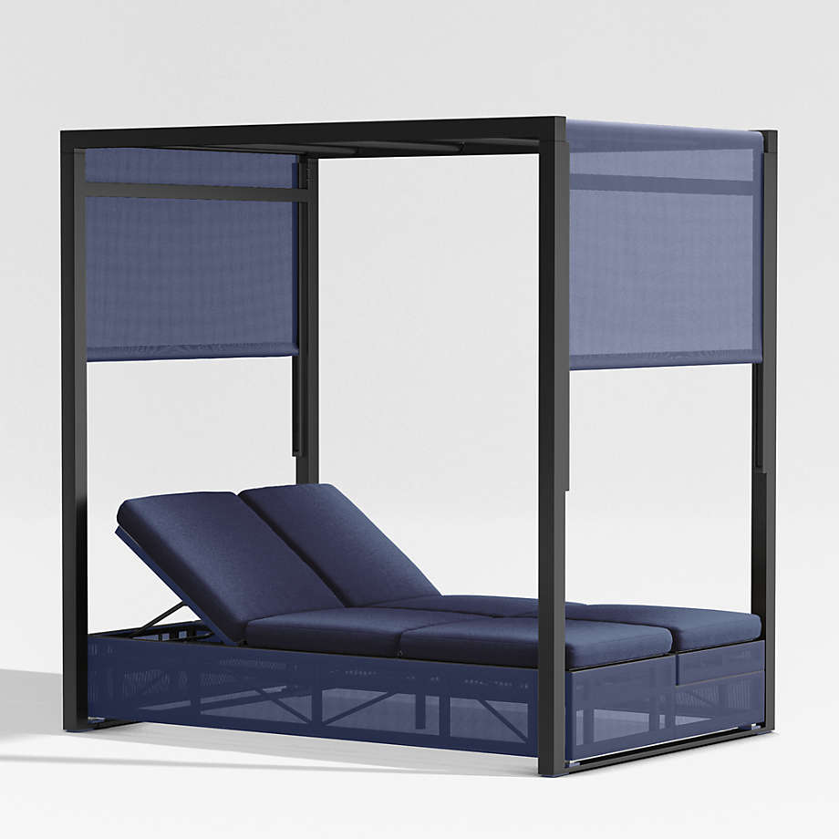 Dune Navy Outdoor Double Chaise Lounge with Canopy + Reviews  Crate
