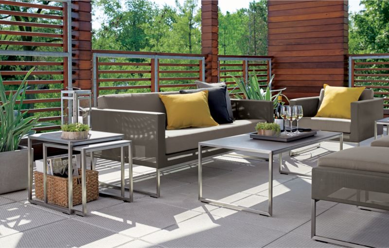 Dune Outdoor Nesting Tables with Taupe Painted Glass, Set of 2