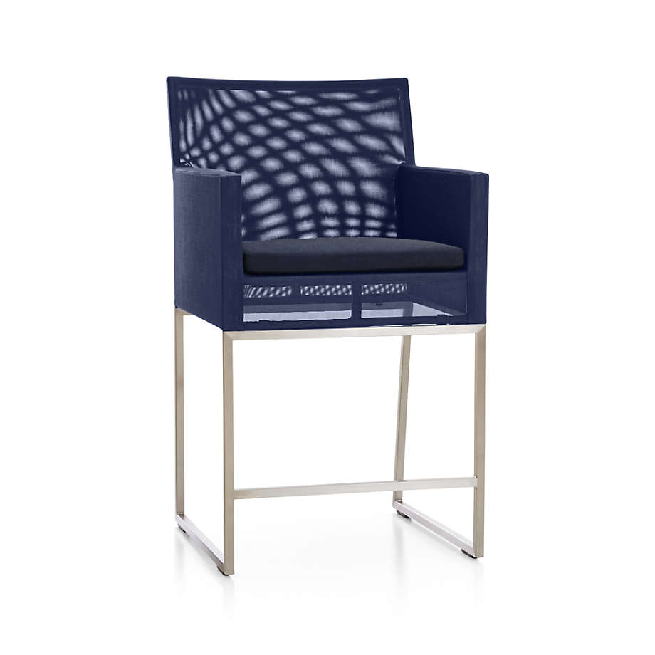 Dune Navy Outdoor Patio Counter Stool with Sunbrella Cushion