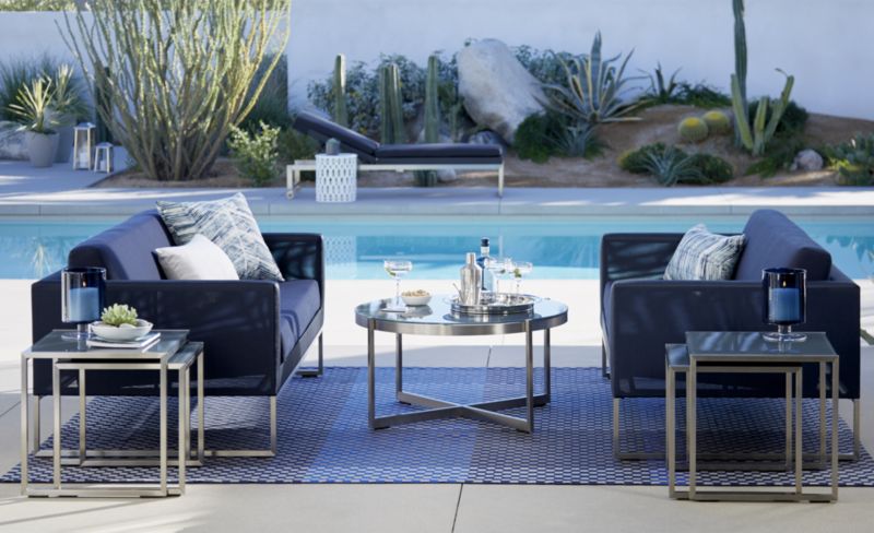 Dune Outdoor Nesting Tables with Charcoal Painted Glass Set of Two