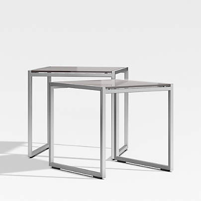 Dune Outdoor Nesting Tables with Taupe Painted Glass, Set of 2