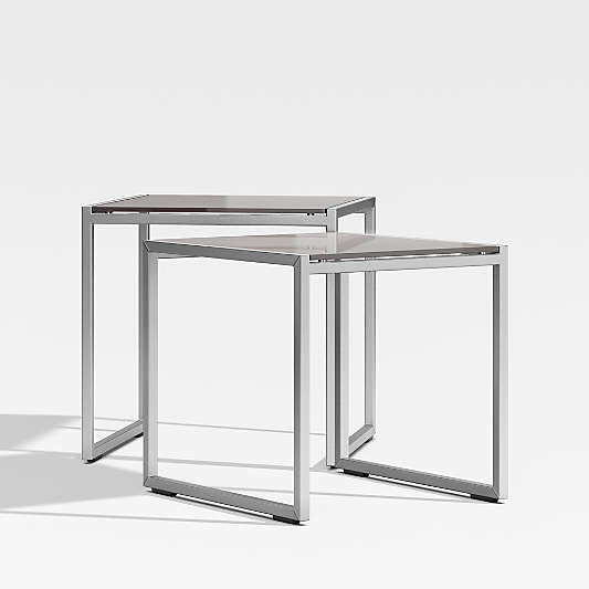 Dune Outdoor Nesting Tables with Taupe Painted Glass, Set of 2
