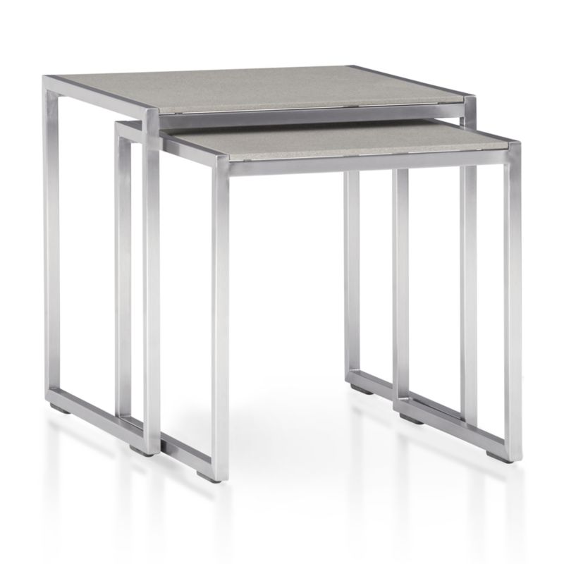 Dune Outdoor Nesting Tables with Taupe Painted Glass, Set of 2