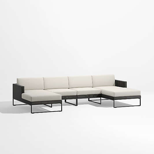 Dune Black and White Double Chaise Outdoor Sectional Sofa