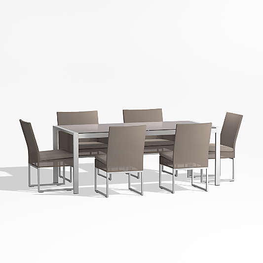 Dune Taupe Glass Outdoor Dining Table Set