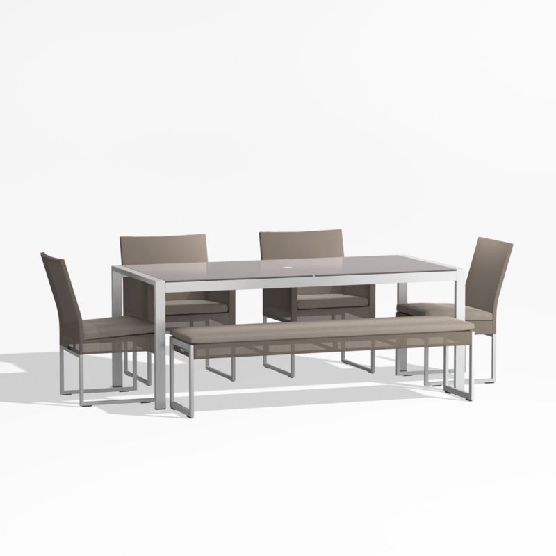 Dune 76" Taupe Glass Outdoor Dining Table Set with Bench - image 0 of 8