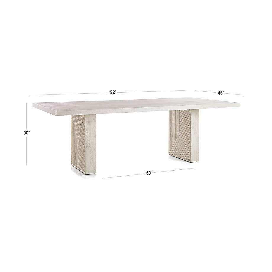 Dimension diagram for Dunewood Whitewashed 92" Dining Table.