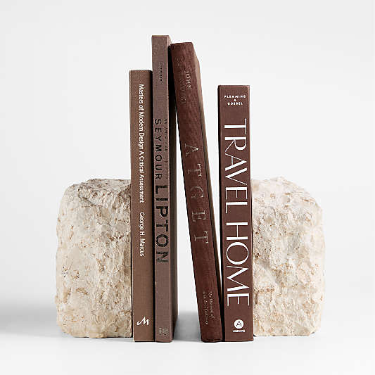 Durres Travertine Bookends, Set of 2
