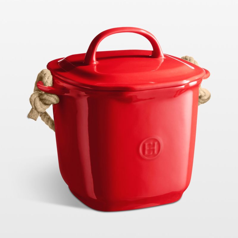 Emile Henry Burgundy Ceramic Compost Bin with Lid and Rope Handle - image 0 of 3