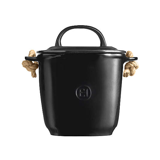 Emile Henry Truffle Ceramic Compost Bin with Lid and Rope Handle