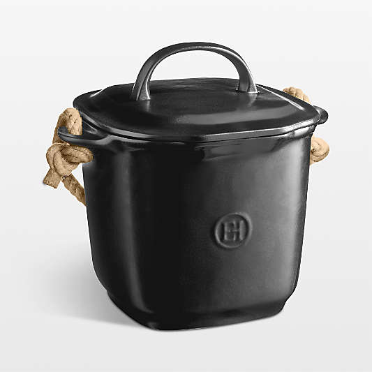 Emile Henry Truffle Ceramic Compost Bin with Lid and Rope Handle