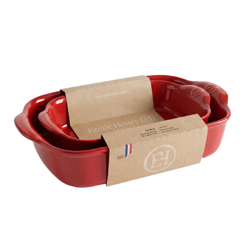 Emile Henry Burgundy Ceramic Rectangular Bakers, Set of 2 - image 4 of 5
