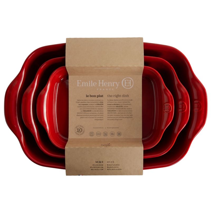 Emile Henry Burgundy Ceramic Rectangular Bakers, Set of 3 - image 2 of 3