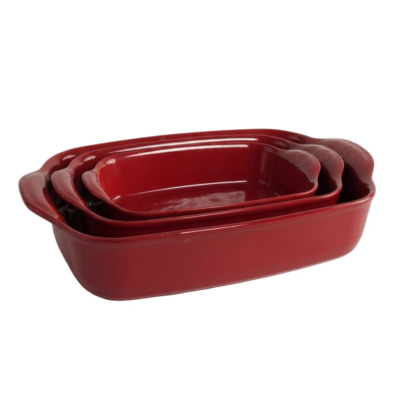 Emile Henry Burgundy Ceramic Rectangular Bakers, Set of 3 - image 1 of 3