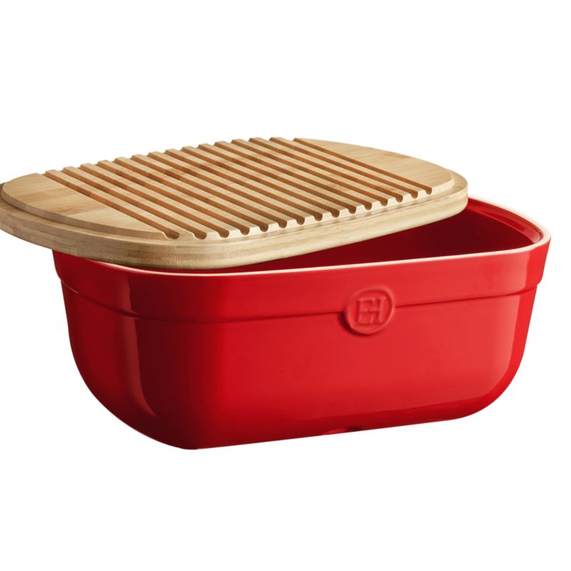 Emile Henry Burgundy Ceramic Bread Box with Bamboo Lid - image 1 of 2