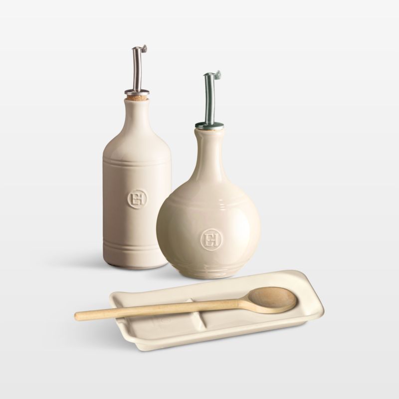 Emile Henry Oil Cruet and Spoon Rest Set in Clay - image 0 of 7