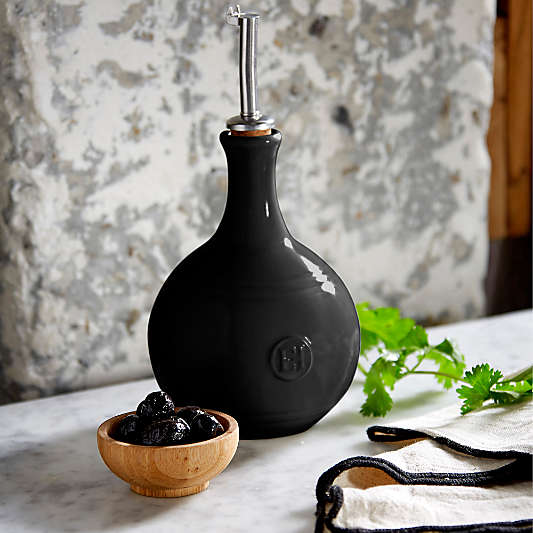 Emile Henry Oil Cruet and Spoon Rest Set in Truffle