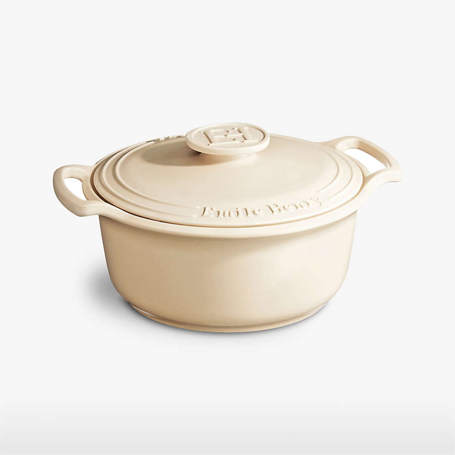 Emile Henry 4Qt. Cream White Round Ceramic Dutch Oven Stewpot Cocotte