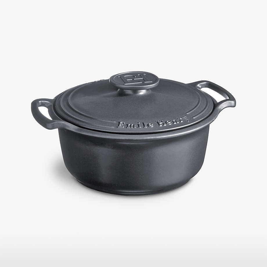 Emile Henry 4Qt. Grey Round Ceramic Dutch Oven Stewpot Cocotte Crate