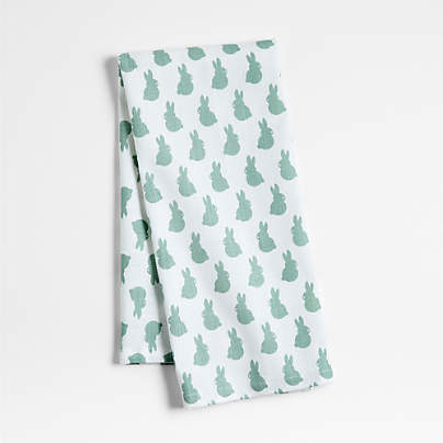 Easter Bunny Dusty Blue Green Organic Cotton Dish Towel