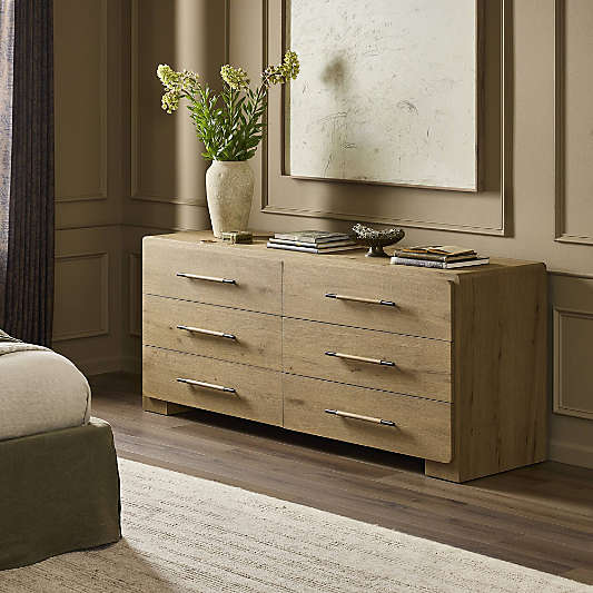 Eden 77" Oak Wood 6-Drawer Dresser
